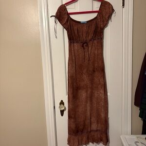 Vintage Y2K Grunge Babydoll Dress Tie Dye Brown - Large